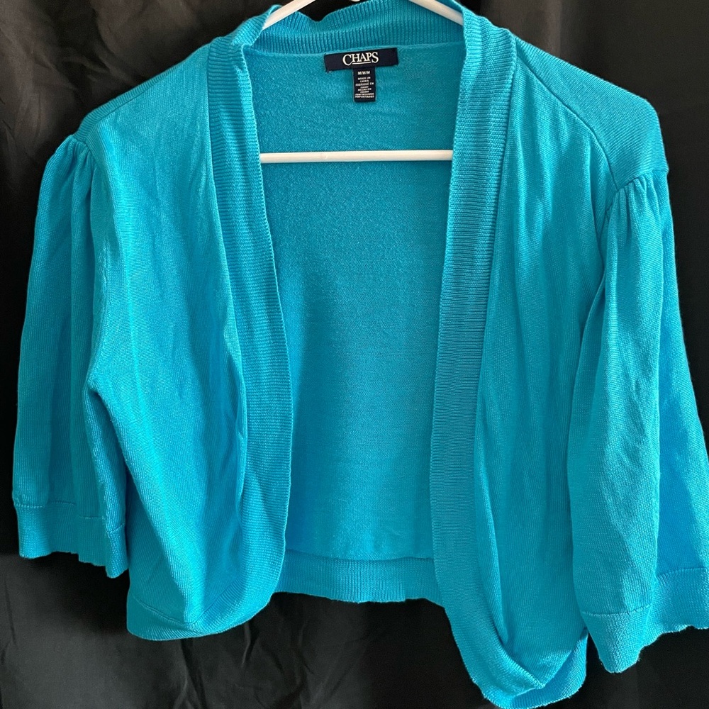 Chaps Women's Teal Open-Front Short-Sleeve Cardigan
